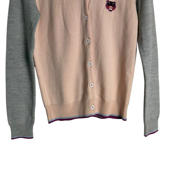 Kenzo Tiger Patch Pink Gray Colorblock Wool Cardigan Sweater Size Small - Picture 4 of 11